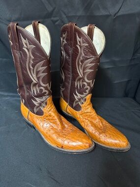 Dan Post Two-Tone Brown and Tan Ostrich Western Boots